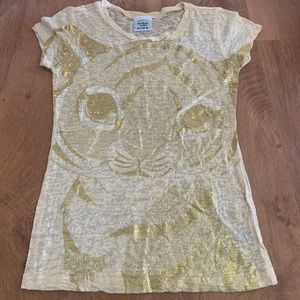 Youth Girls Size Large Rainforest Cafe Yellow Gold Tiger Cub See Through T Shirt